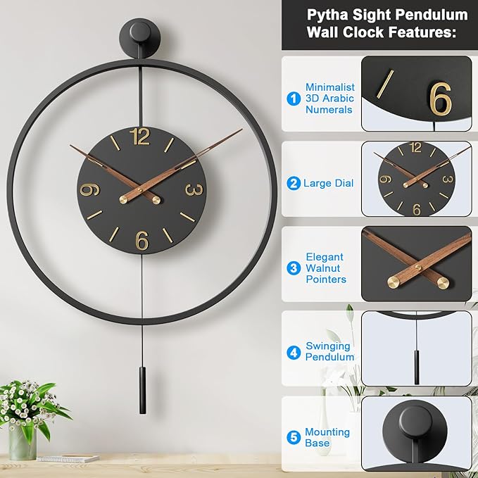 34.6×24 Inch Large Modern Decorative Oversized Pendulum Wall Clocks - Image 2
