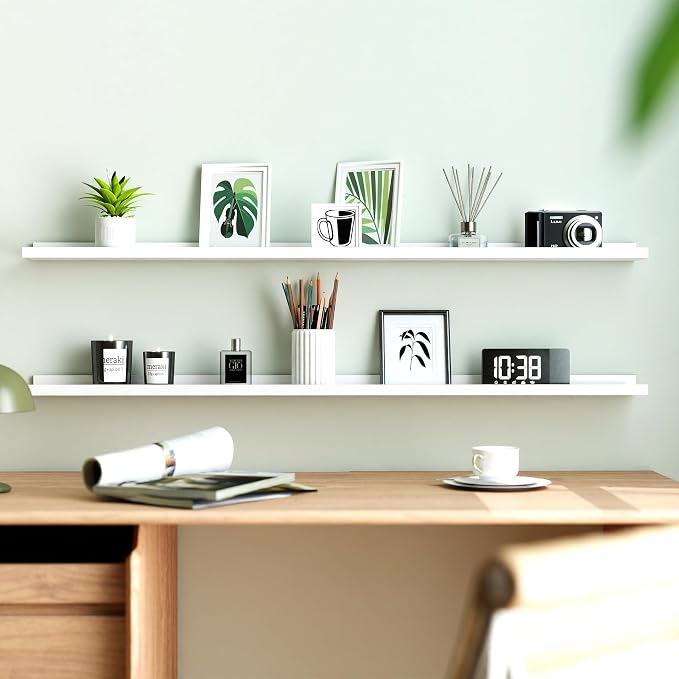 White Floating Shelves for Wall Decor, Long Wall Mounted Storage Shelf for - Image 2