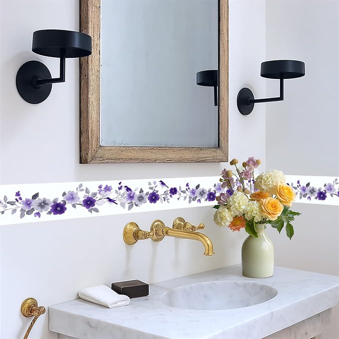 Purple Floral Wallpaper Border 196x4 Inch Peel and Stick Wall Border Self - Image 5