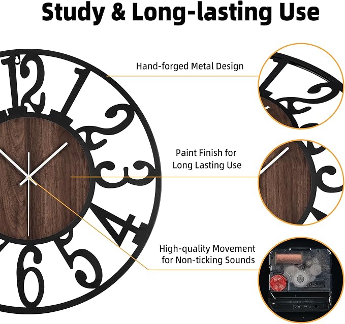 24'' Silent Wall Clock with Adjustable Night Light, Glow in The Dark Decorative - Image 6