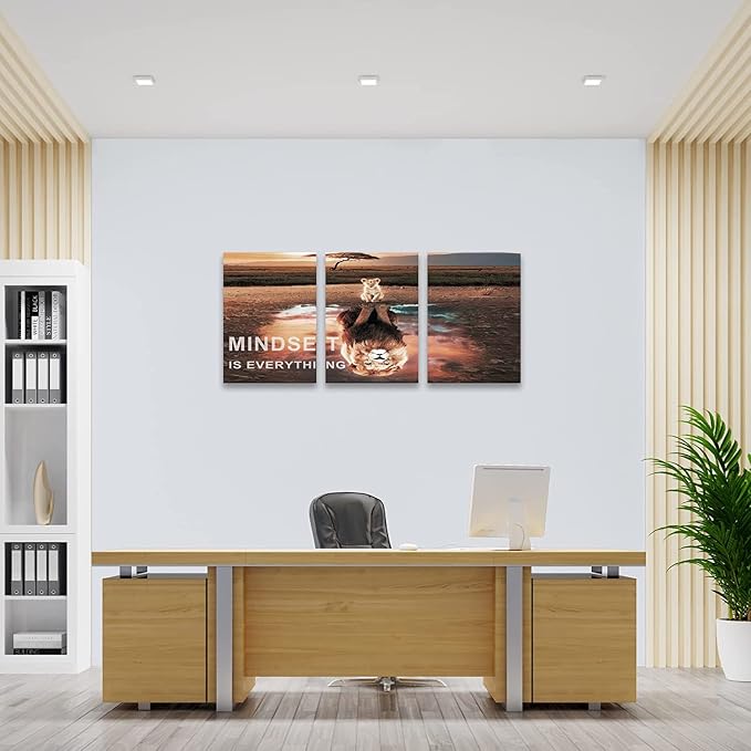 KAWAHONE Motivational Lion King Mindset Wall Art Gold, Success Cat Reflect Lion - Image 2