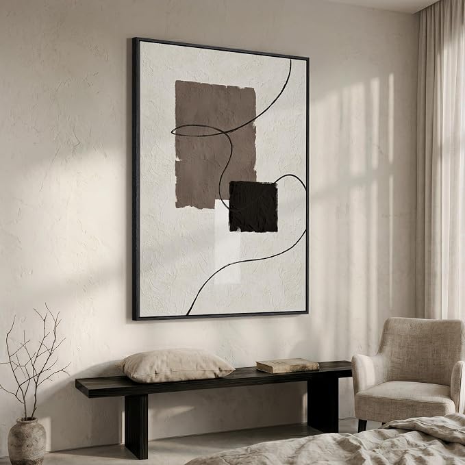Extra Large Framed Neutral Abstract Wall Art, Vertical Modern Canvas Prints - Image 3
