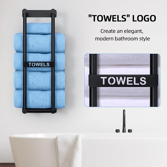 STWWO Towel Racks for Bathroom Wall Mounted, 22inch Wall Towel Rack for Rolled - Image 6
