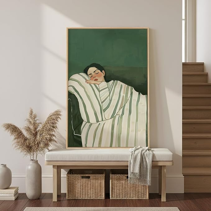 Framed Woman Bedroom Wall Art, Large Cozy Woman Canvas Painting - Image 7