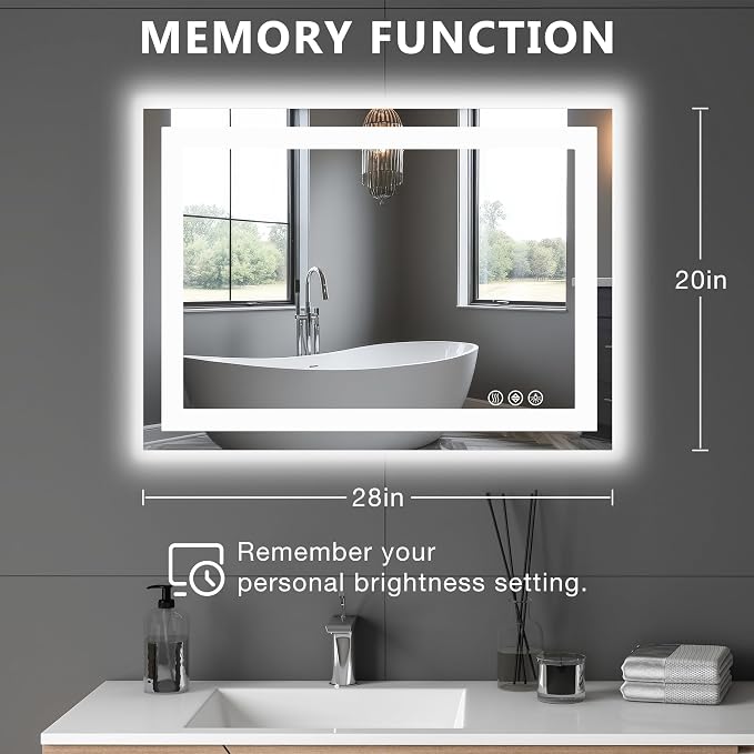 DUMOS 20.1"x28.1" LED Bathroom Mirror, Smart Anti-Fog Bathroom Vanity Mirror - Image 2
