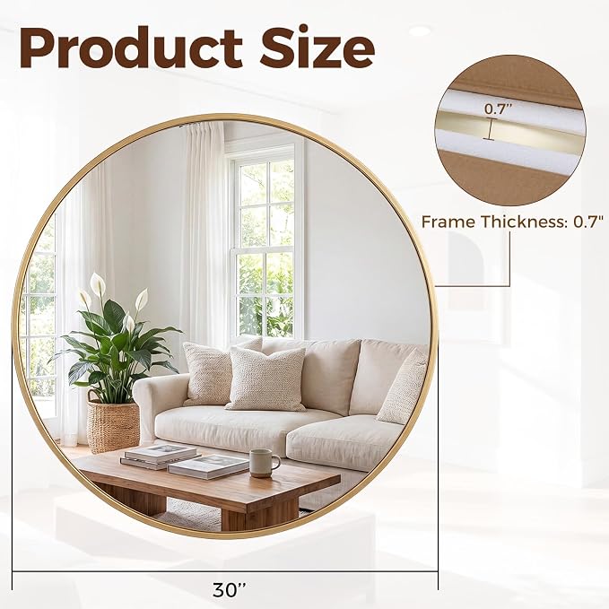 NEWBULIG 30 Inch Round Wall Mirror, Bathroom Mirror - Image 2