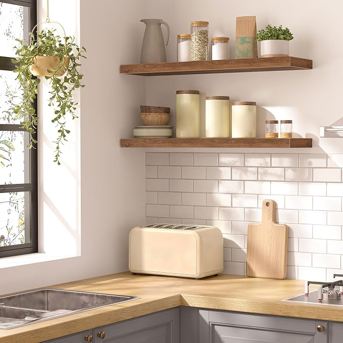 HOOBRO Floating Shelves for Wall, Wall Mounted Shelf Set of 2, 31.5" Hanging - Image 7
