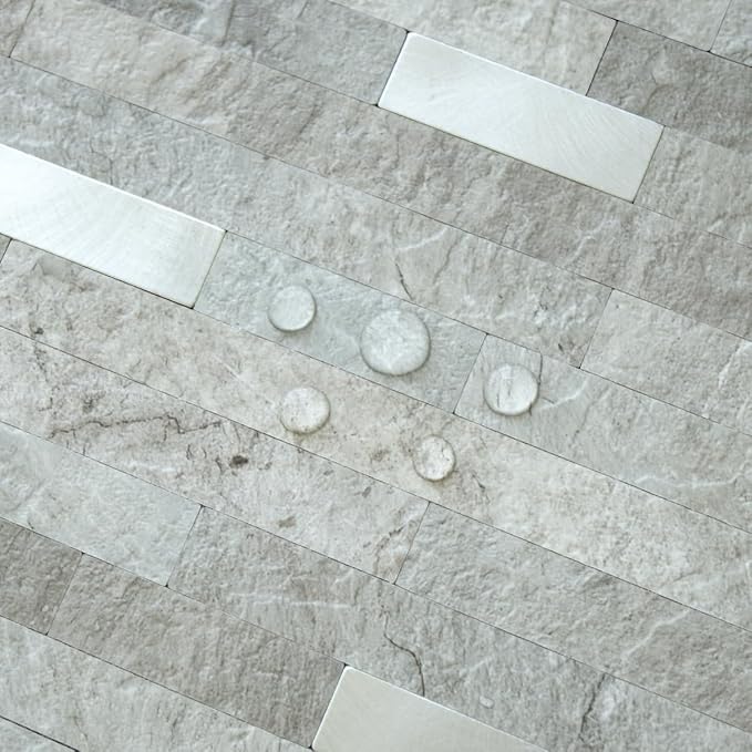 AULIGET 2 Sheets Mountain Rock Peel and Stick Backsplash, PVC Mixed Metal Gold - Image 3