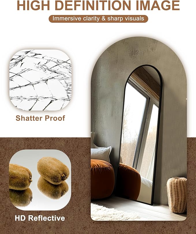 Delma Arched Mirror Full Length, Standing Mirror Full Body, Large Floor - Image 3