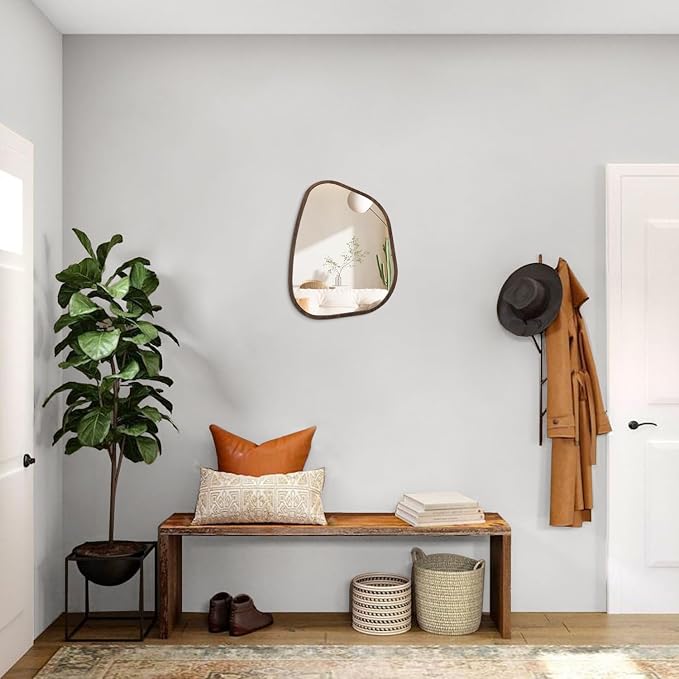 Irregular Wooden Framed Wall Mirror Modern Oval Asymmetrical Unique Hanging - Image 5