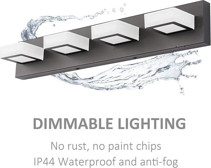 Ralbay Black Vanity Light Dimmable 4 Lights LED Modern Bathroom Vanity Lighting - Image 7