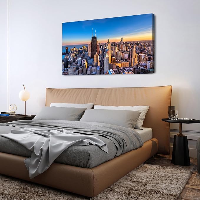 AIYISU Chicago Skyline Wall Art Chicago City Wall Decor Night Cityscape Canvas - Image 2
