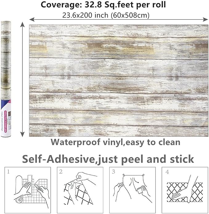 Arthome 23.6x200'' Gray Rustic Wood Contact Paper Peel and Stick Self-Adhesive - Image 7