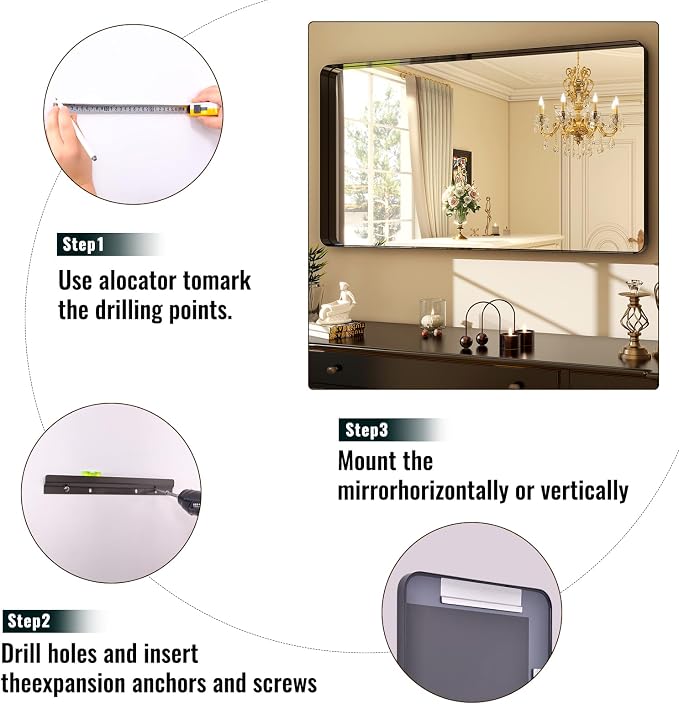 Easly 48"x30" Black Bathroom Mirror - Image 6