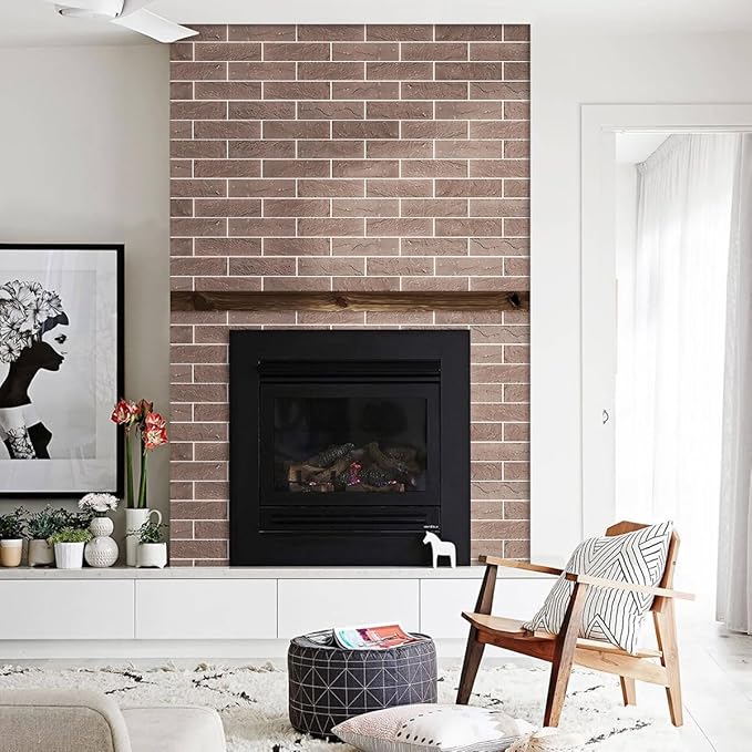 60 Red/Brown Thin Brick Wall Tiles, Clay Manufactured Faux Brick Veneers - Image 5