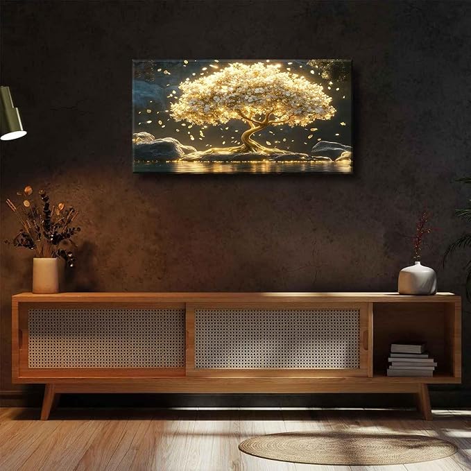Large Tree of Life Canvas Wall Art Abstract Gold Tree Mountain Lake Decor - Image 6