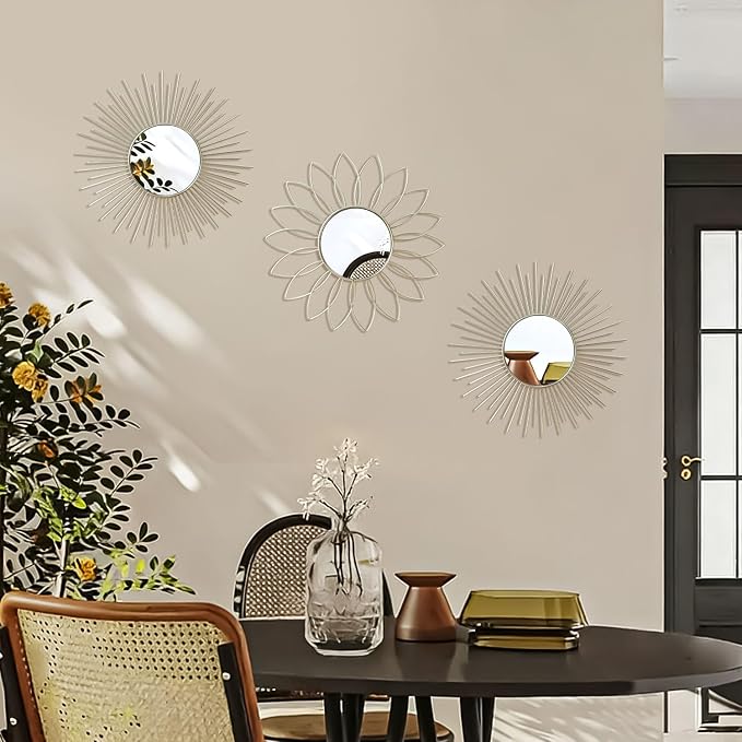 3 Pack Metal Mirrors for Wall Sunburst Wall Mirrors Home Décor Decorative - Image 3