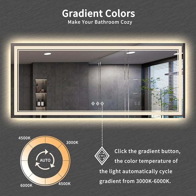 Bathroom Mirrors for Wall, 88x38 Inch Gradient Front and Backlight Big Lighted - Image 3