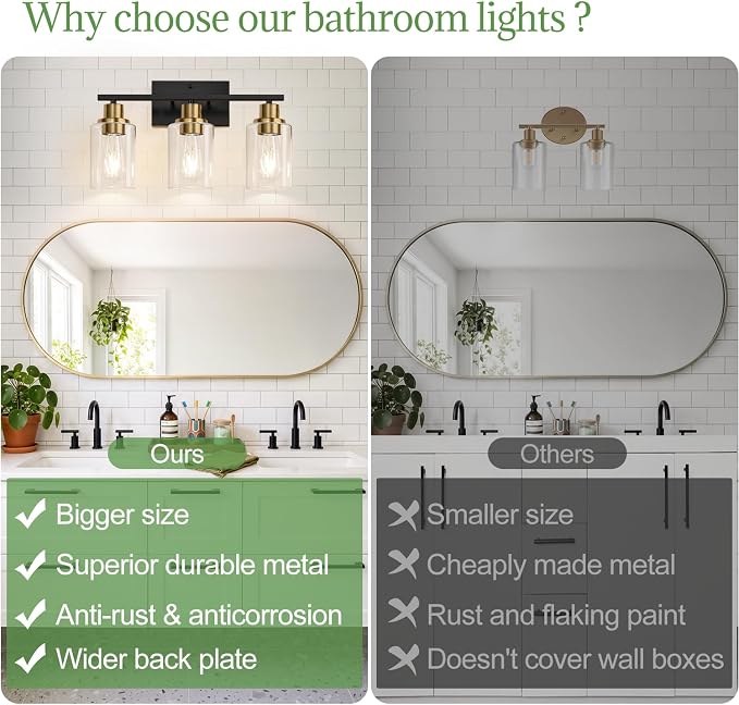 Indoi 3-Light Bathroom Light Fixtures, Bathroom Wall Lamp - Image 2