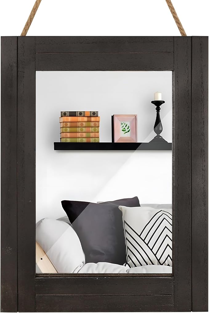 Rectangle Wall Mirror for Bathroom, Distressed White Wood Decor by DECORKEY