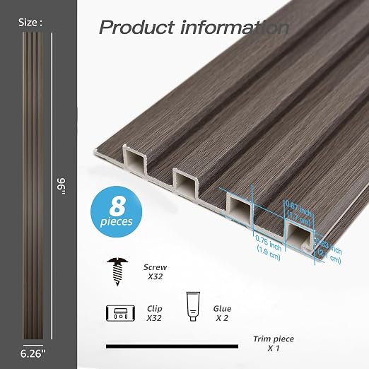 Art3d 8-Pack 96 x 6in. WPC Acoustic Slat Wall Panel - Image 3