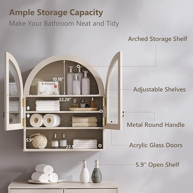 IFGET Bathroom Arched Wall Cabinet, 23.6'' Wide Medicine Cabinet - Image 4
