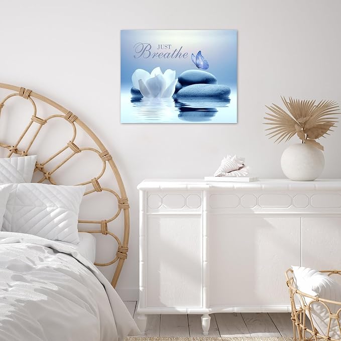 EOBTAIN Zen Bathroom Wall Art Blue Butterfly and Flower Stone Relaxing Just - Image 5