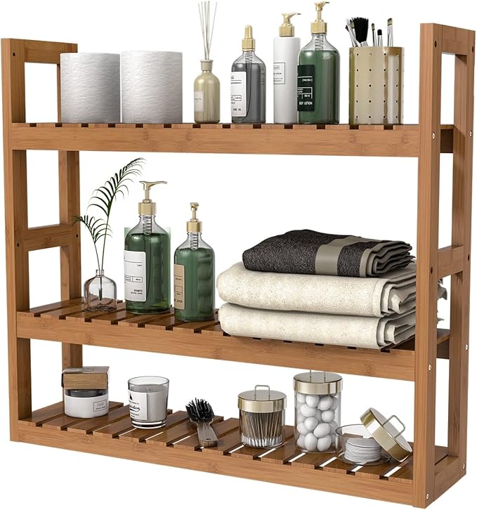 Domax Bamboo Bathroom Shelf 3-Tier Wall Mount Storage Rack Multifunctional by Domax