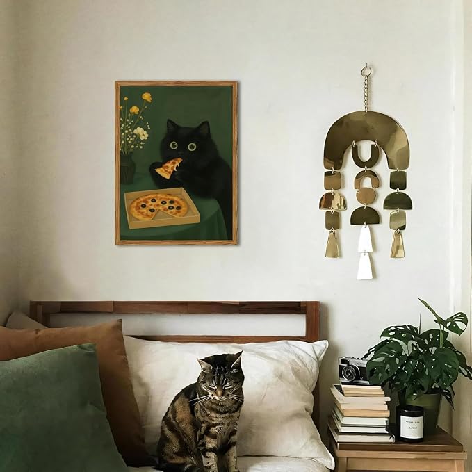 Funny Black Cat Wall Art Whimsical Black Cat Eating Pizza Wall Decor Cute - Image 6