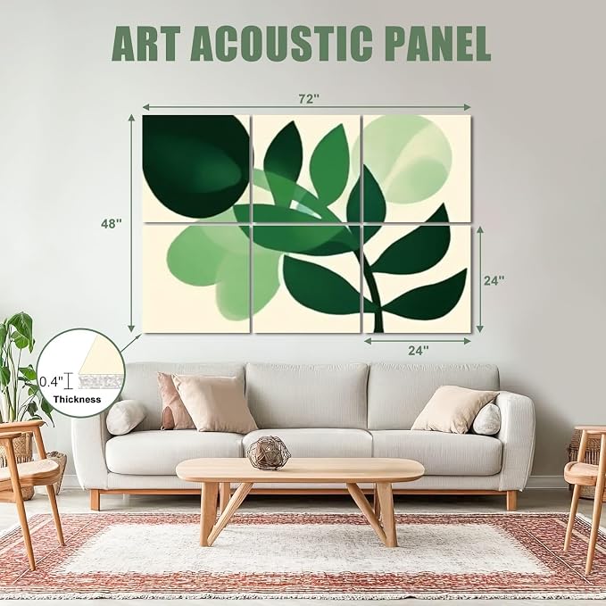 6 Pack Art Acoustic Panels Sound Absorbing Boho Botanical Leaf Orange Green - Image 2