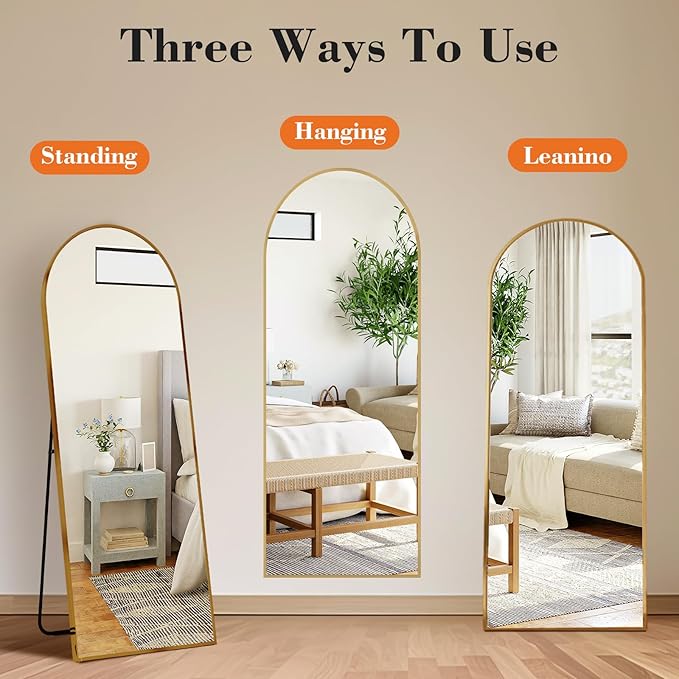 Sweetcrispy 56"x21" Arched Full Length Mirror, Leaning or Standing Full Body - Image 6