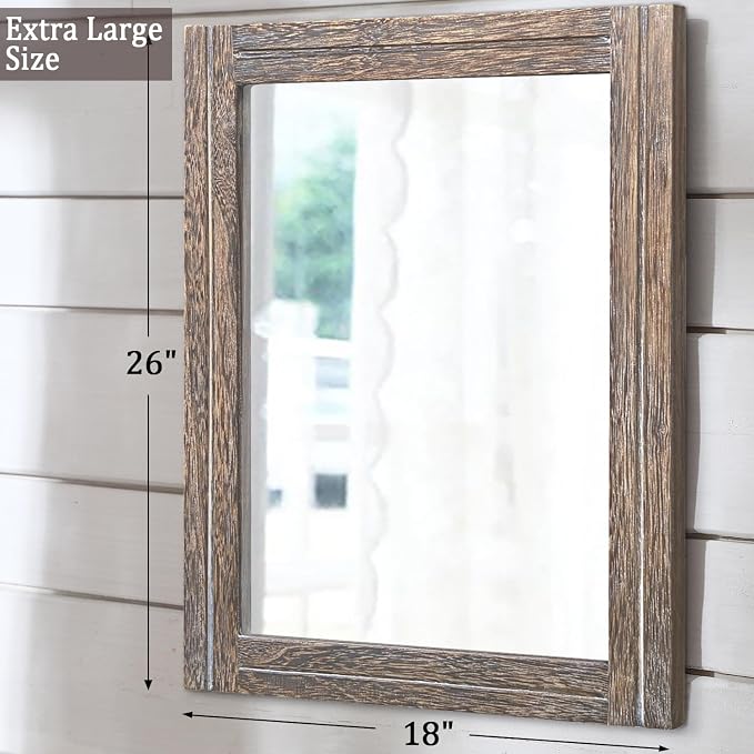 AAZZKANG Mirror with Wood Framed Rectangle Rustic Wall Mirrors Decor Large - Image 2