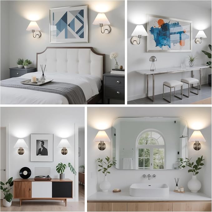Wireless Wall Sconce Sets of 2, Pleated Shades Rechargeable Battery Operated - Image 7