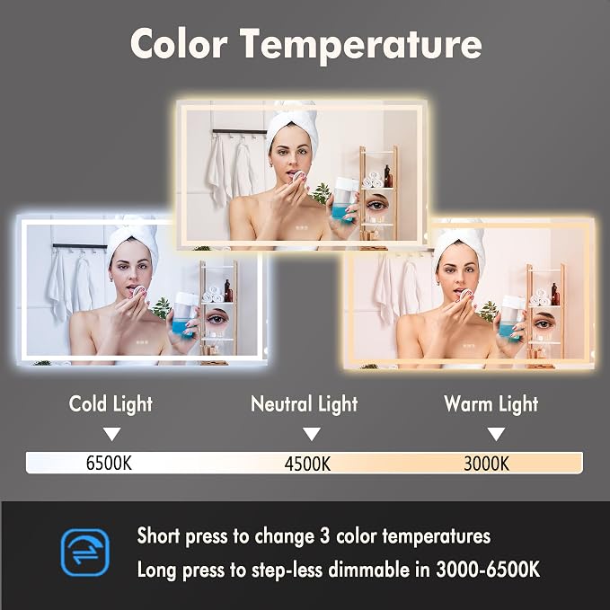 LED Bathroom Wall Mirror 60 x 36 Inch, Frameless Vanity Mirror - Image 2