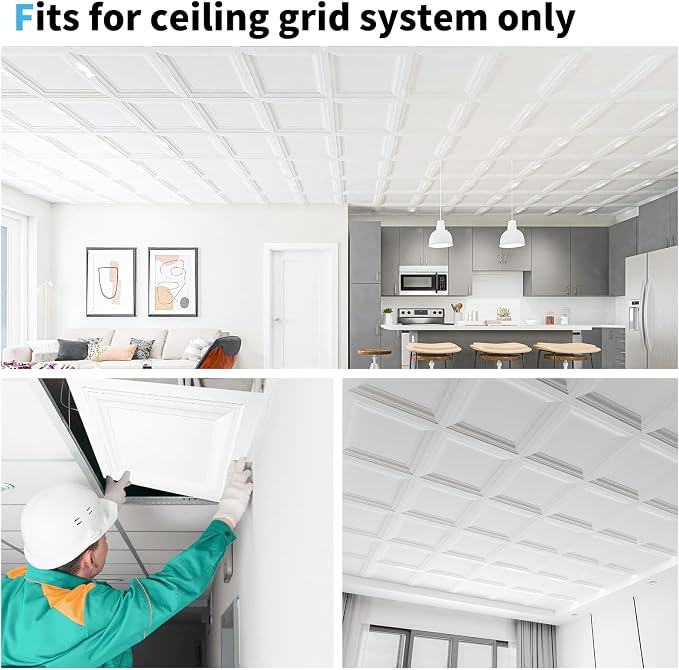 Art3d 24-Pack Square Drop Ceiling Tile 2ft x 2ft in White, PVC Ceiling Panel 24 - Image 7
