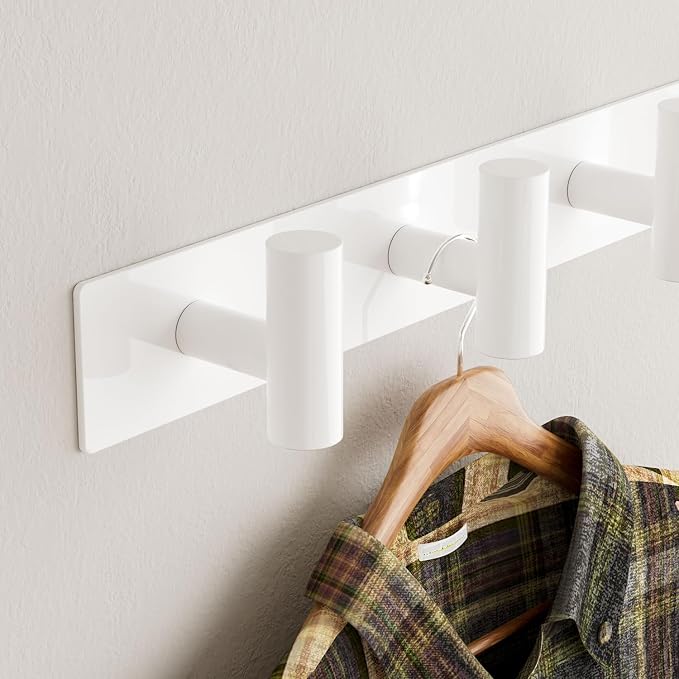 GWAAZXGZ White Wall Mounted Coat Rack – 5 T-Shaped Pegs - Image 4
