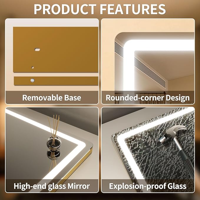 ROLOVE Vanity Mirror with Lights, Lighted Vanity Mirror with Dimmable 3 Modes - Image 5