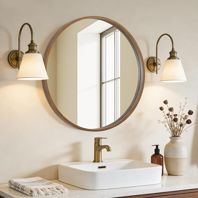 WallBeyond Circle Mirror with Wood Frame - Image 2