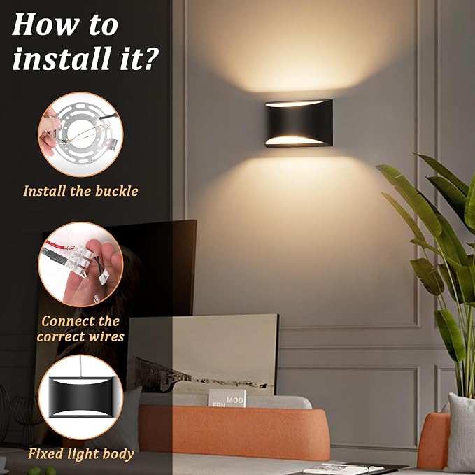 Aipsun 4 Pack Black Modern LED Wall Sconce Hardwired Indoor Wall Lights Up and - Image 7