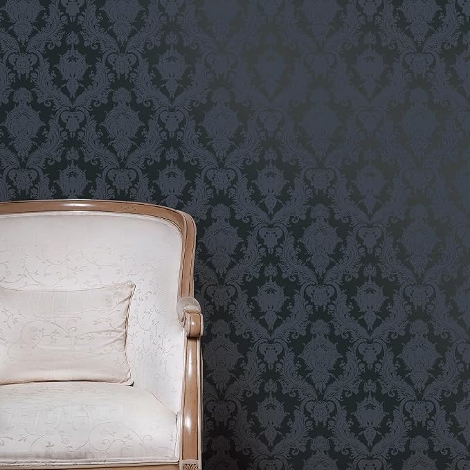 Tempaper Textured Black Damsel Removable Peel and Stick Damask Wallpaper - Image 7