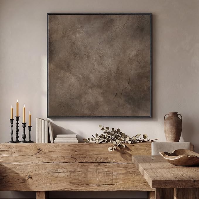 Framed Neutral Abstract Wall Art, Modern Brown Canvas Prints Artwork - Image 4