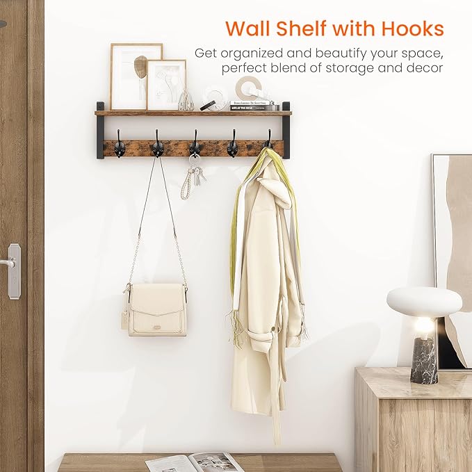 Homode Coat Rack with Wall Mount, 24 Inch Long Entryway Wall Shelf with Hooks - Image 2