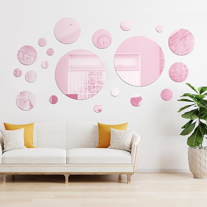 Shappy 32 Pcs Acrylic Mirror Wall Stickers Removable Round Wall Decal Circle - Image 5