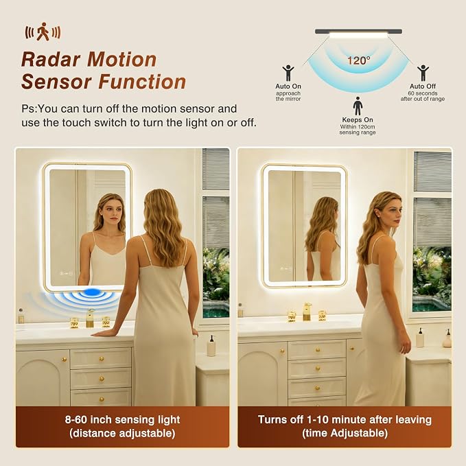 20x28 Inch Gold Framed LED Bathroom Mirror - Image 4