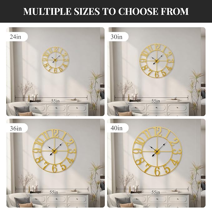Cuspin 40 Inch Extra Large Wall Clock Gold, Battery Operated Wall Clock Silent - Image 6