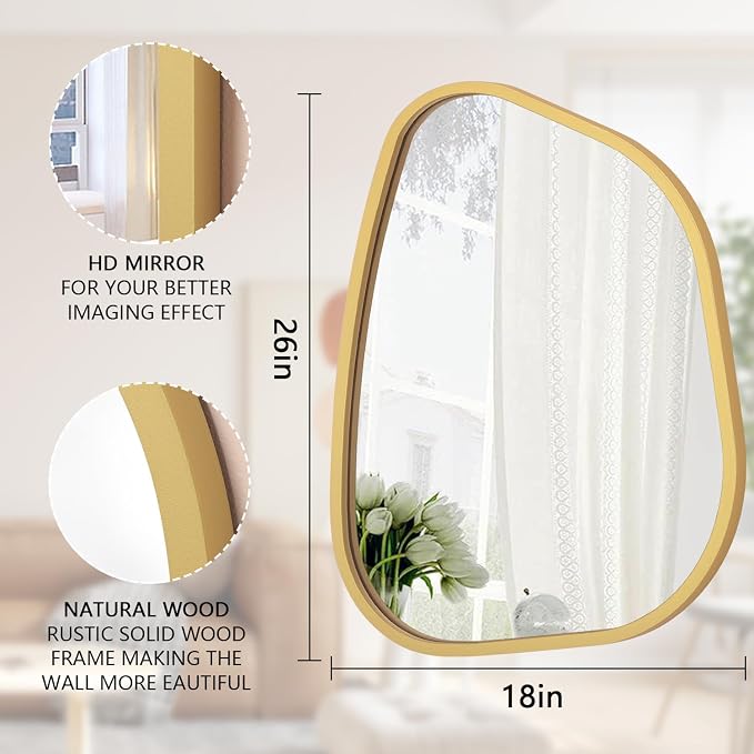 Large Asymmetrical Wall Mirror Irregular Wood Frame Modern Unique Wall-Mounted - Image 7