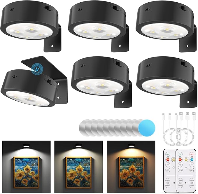 Narotood 6 Pack Picture Lights for Wall, Rechargeable Battery Operated Wall by Narotood