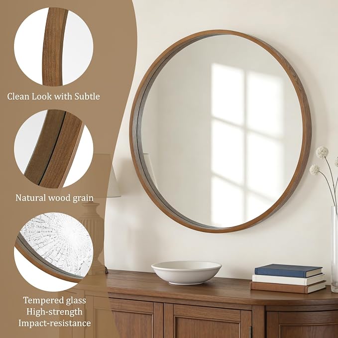 WallBeyond Round Wood Mirror - Image 5