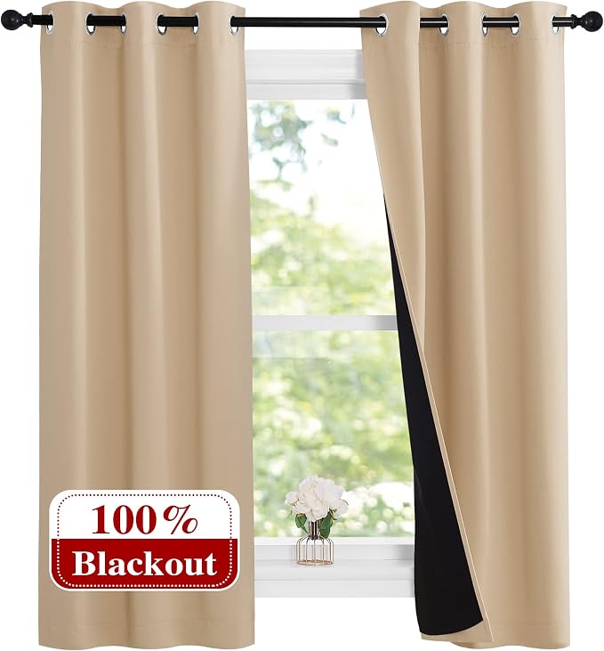 NICETOWN Bedroom Full Blackout Curtain Panels, Super Thick Insulated Grommet by NICETOWN