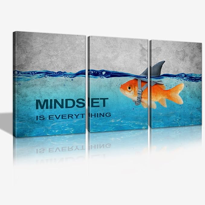 KAWAHONE 3 Panels Modern Framed Inspirational Quote Canvas Wall Art-Mindset is by KAWAHONE